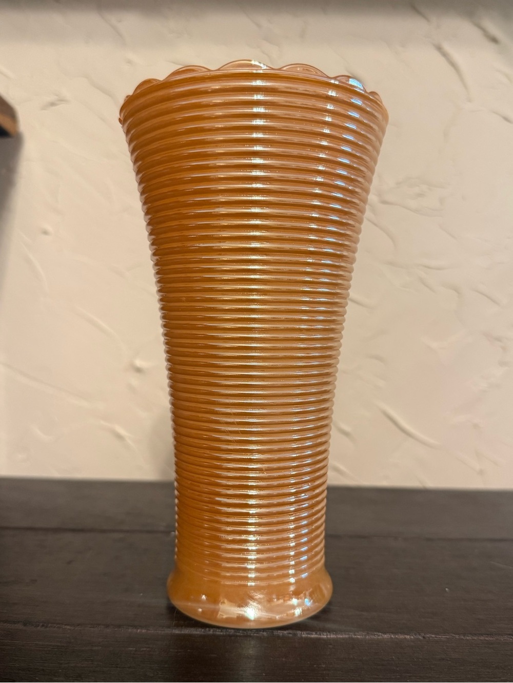 Fire King Peach Lustre Vase Mid Century 1950s Anchor Hocking 7.25" Tall